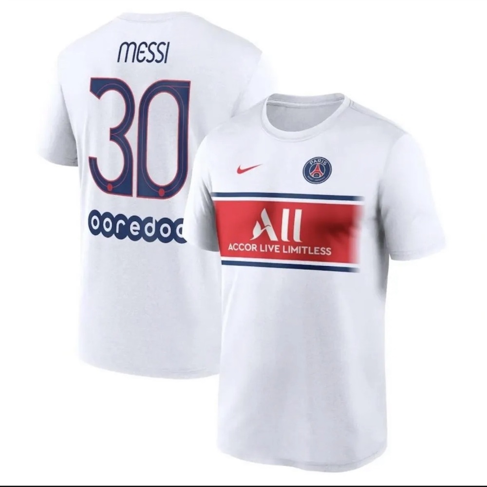 Lionel Messi Paris Saint-Germain Nike Name & Number Fan Top - White XXL